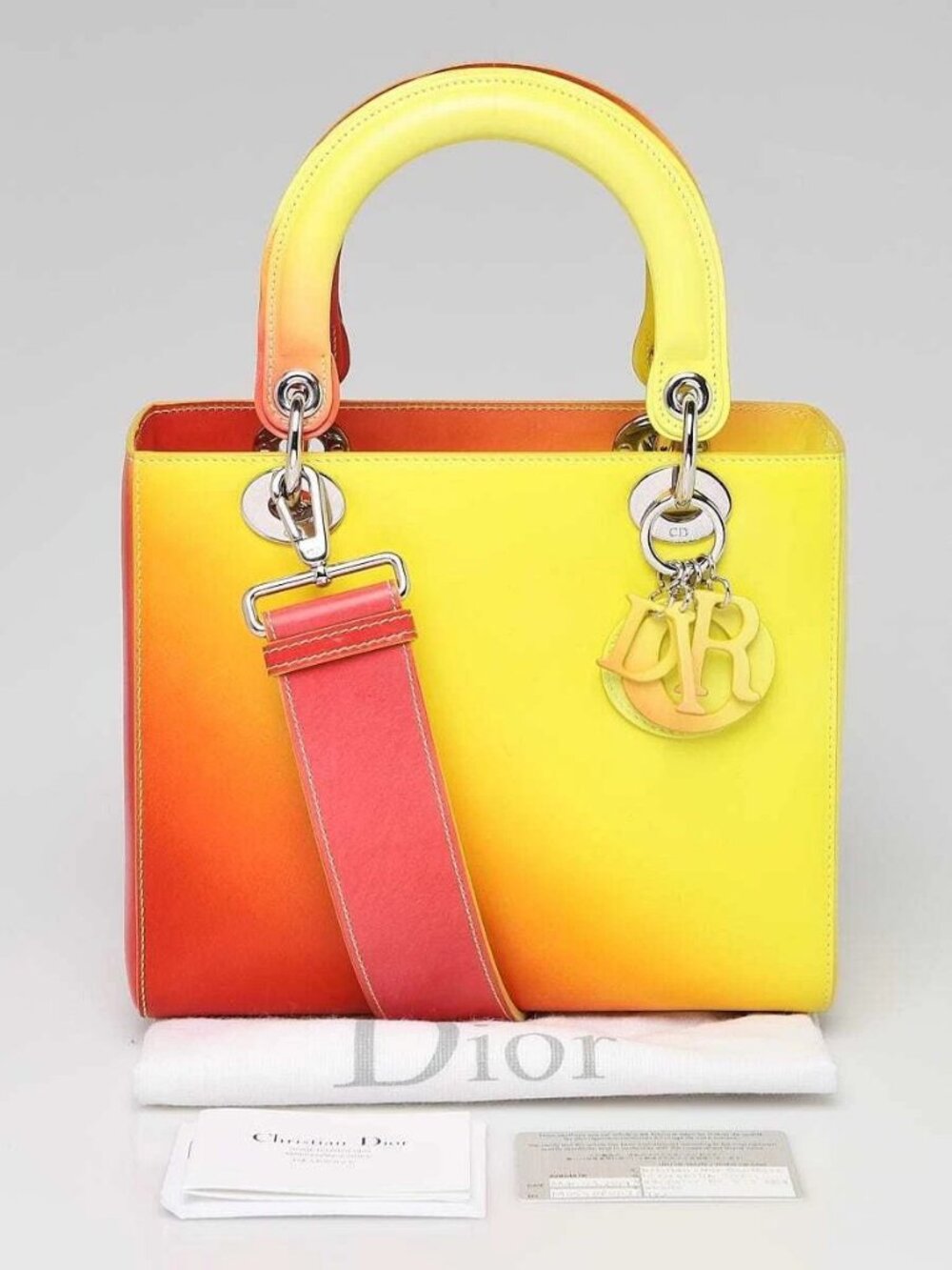 Christian Dior Yellow Orange Ombre Leather Medium Lady Dior Bag - Picture 12 of 12
